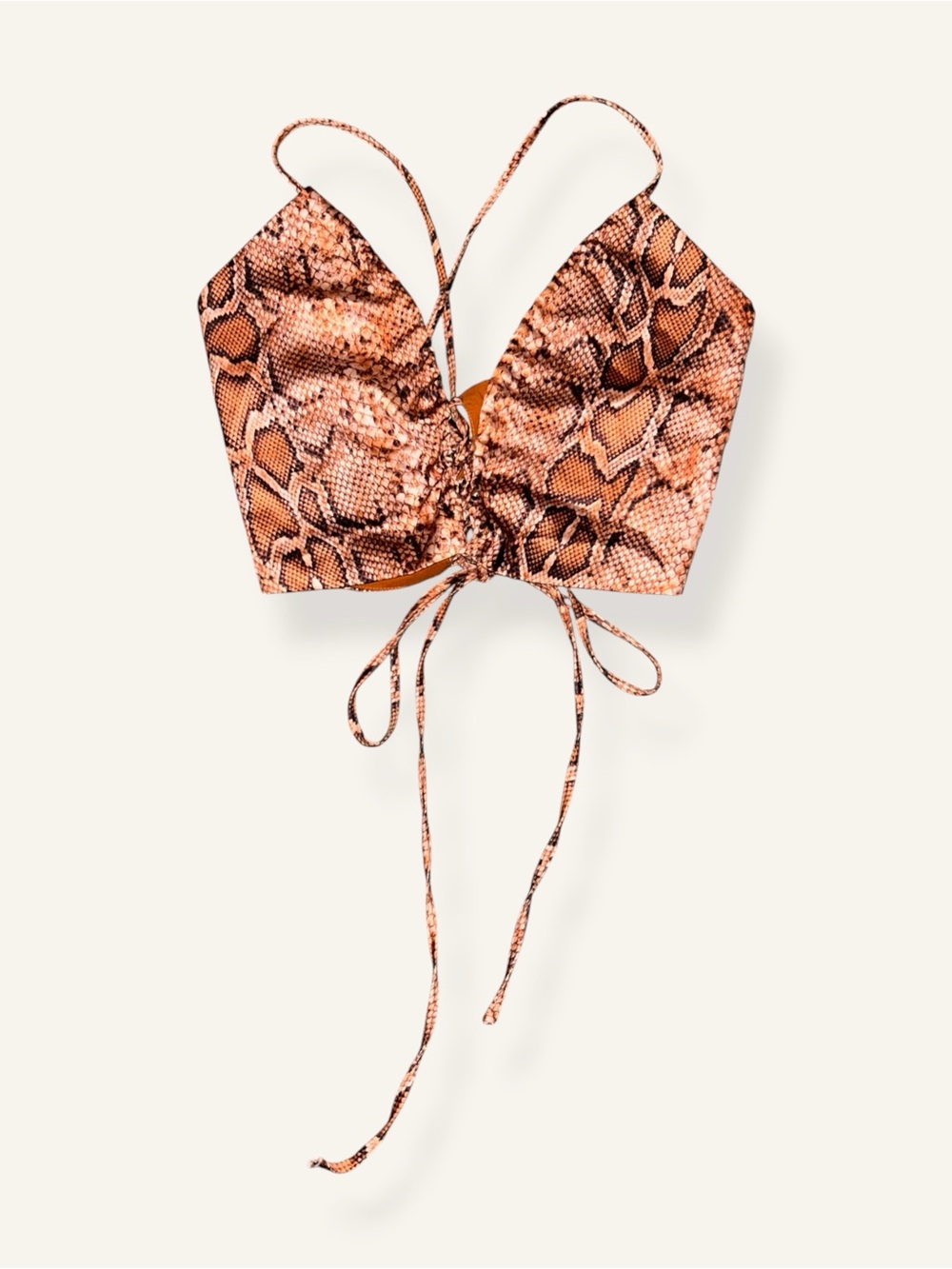 Tiger Mist Athina Strappy Halter Crop Top Satin Orange Snake Print Crossback